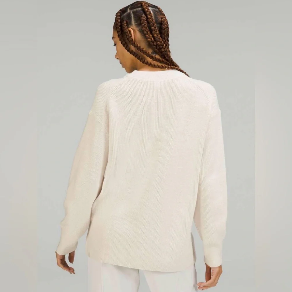 Lululemon Merino Wool-Blend Ribbed Crewneck Sweater White Opal Size 4 - Picture 3 of 7